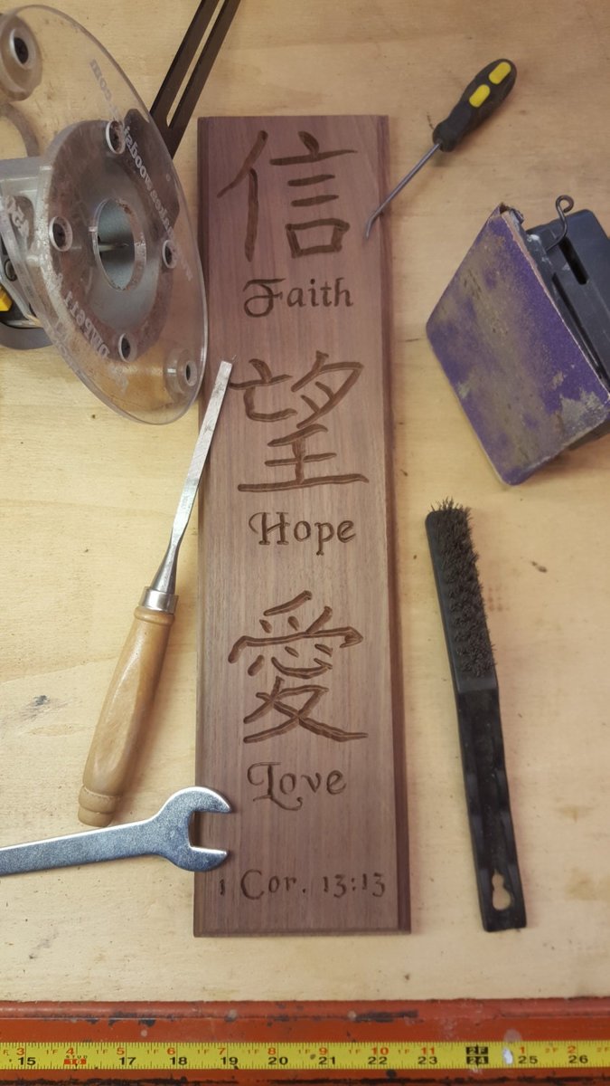 Japanese Kanji English Faith Hope Love Cor 13:13 Corinthians Christian Decor Scripture Bible Verse Wall Art Hand Crafted Routed Wood Sign