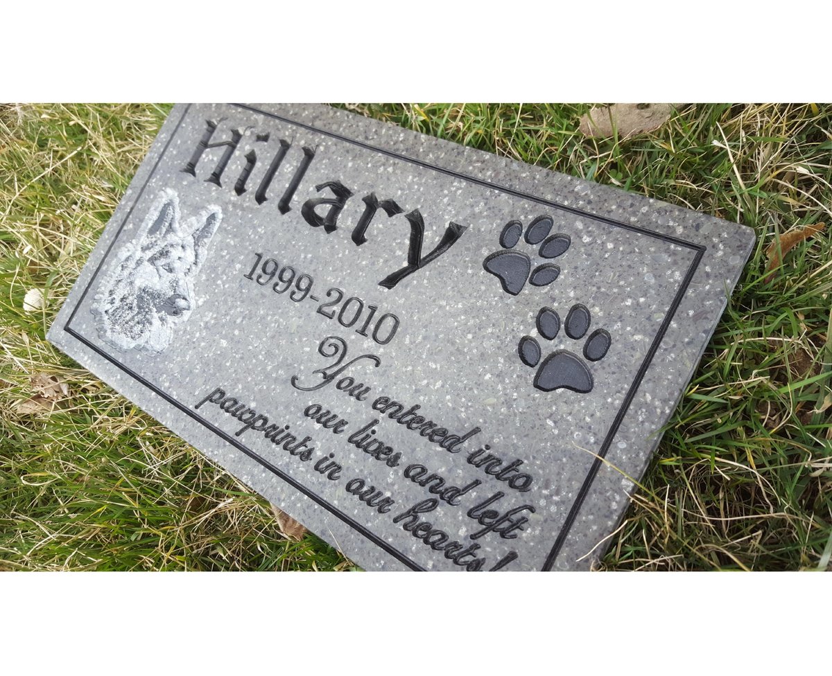 Pet Memorial Carved Engraved V-Groove Weatherproof Solid Surface Corian Granite Substitute Grave Stone Marker