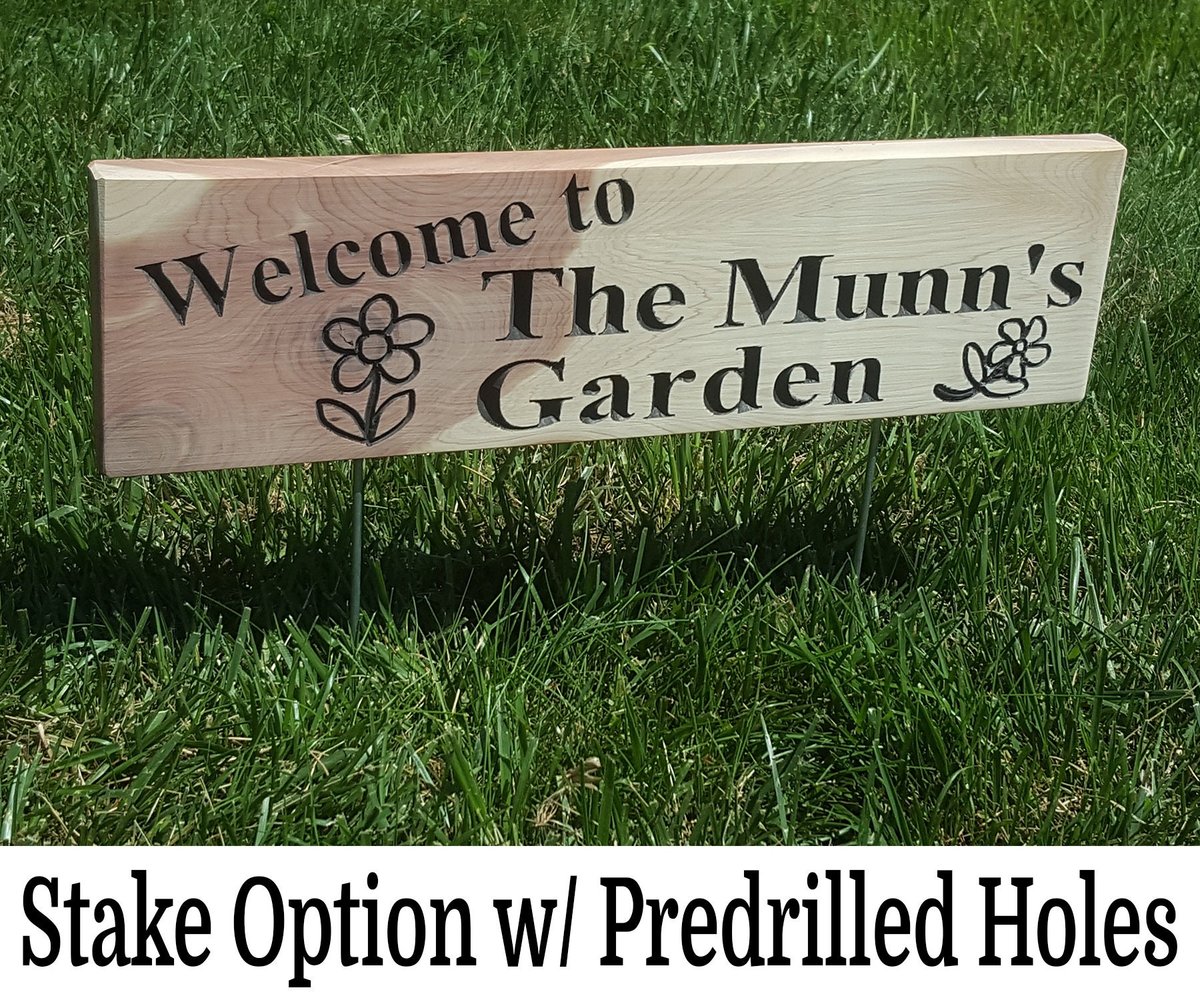 Personalized Cedar Garden Sign: Custom Routed Wood, Floral Design