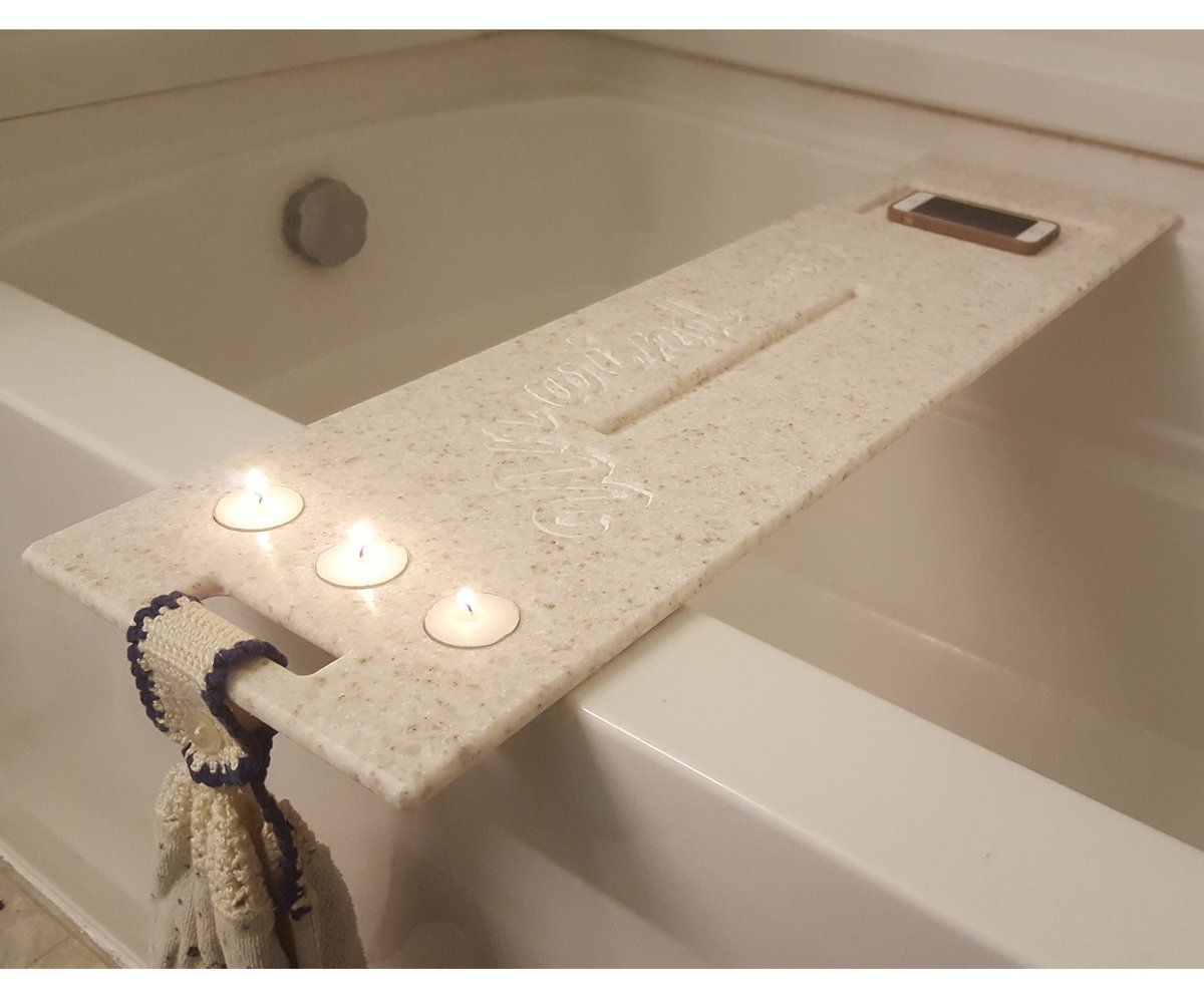 Bath Tub Tray Small 24-28" x 8" Custom Made to Order Corian Caddy Tablet Cell Phone IPad Candle Holder Unwind Mom Gift Spa Soaking 112-1