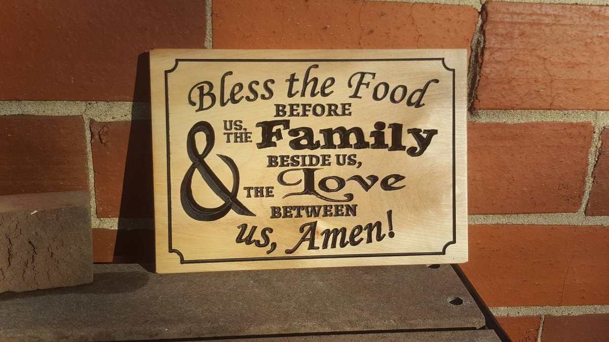 Food blessing grace wall sign carved wood family meal religious prayer Christian