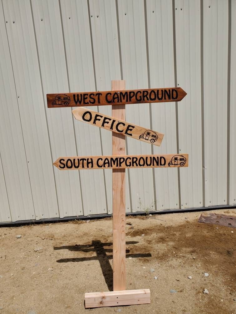 Custom Cedar Directional Sign: Campground, Ranch, Farm