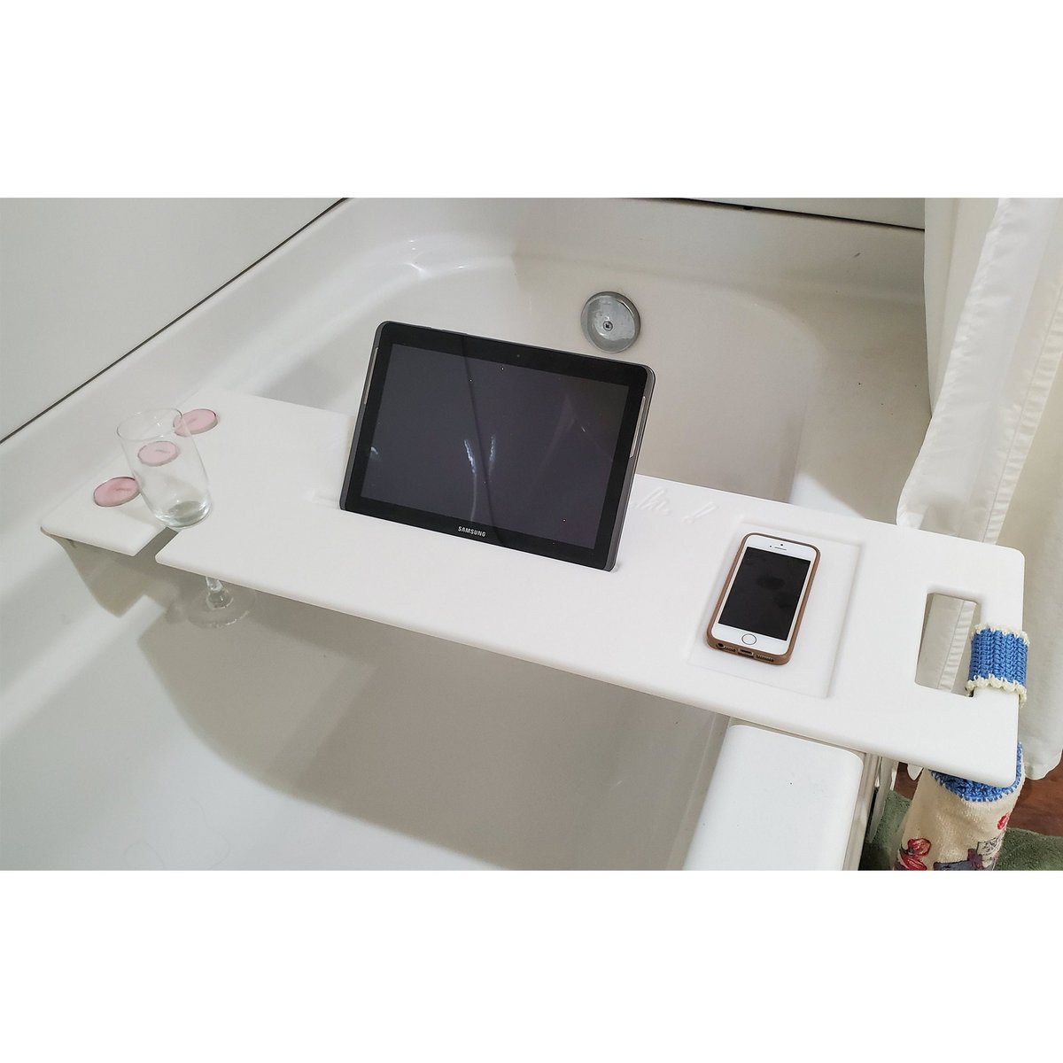 Bath Tub Tray Small 24-28" x 8" Custom Made to Order Corian Caddy Tablet Cell Phone IPad Candle Holder Unwind Mom Gift Spa Soaking 112-1