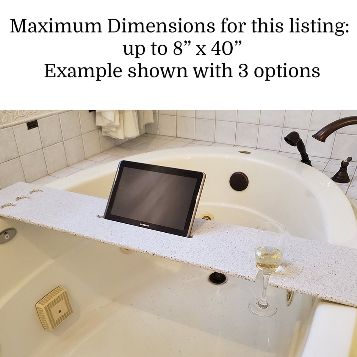 Bath Tub Tray 35-40" x 8" Custom Made to Order Corian Caddy Tablet Cell Phone IPad Candle Holder Unwind Mom Gift Spa Soaking 112-44