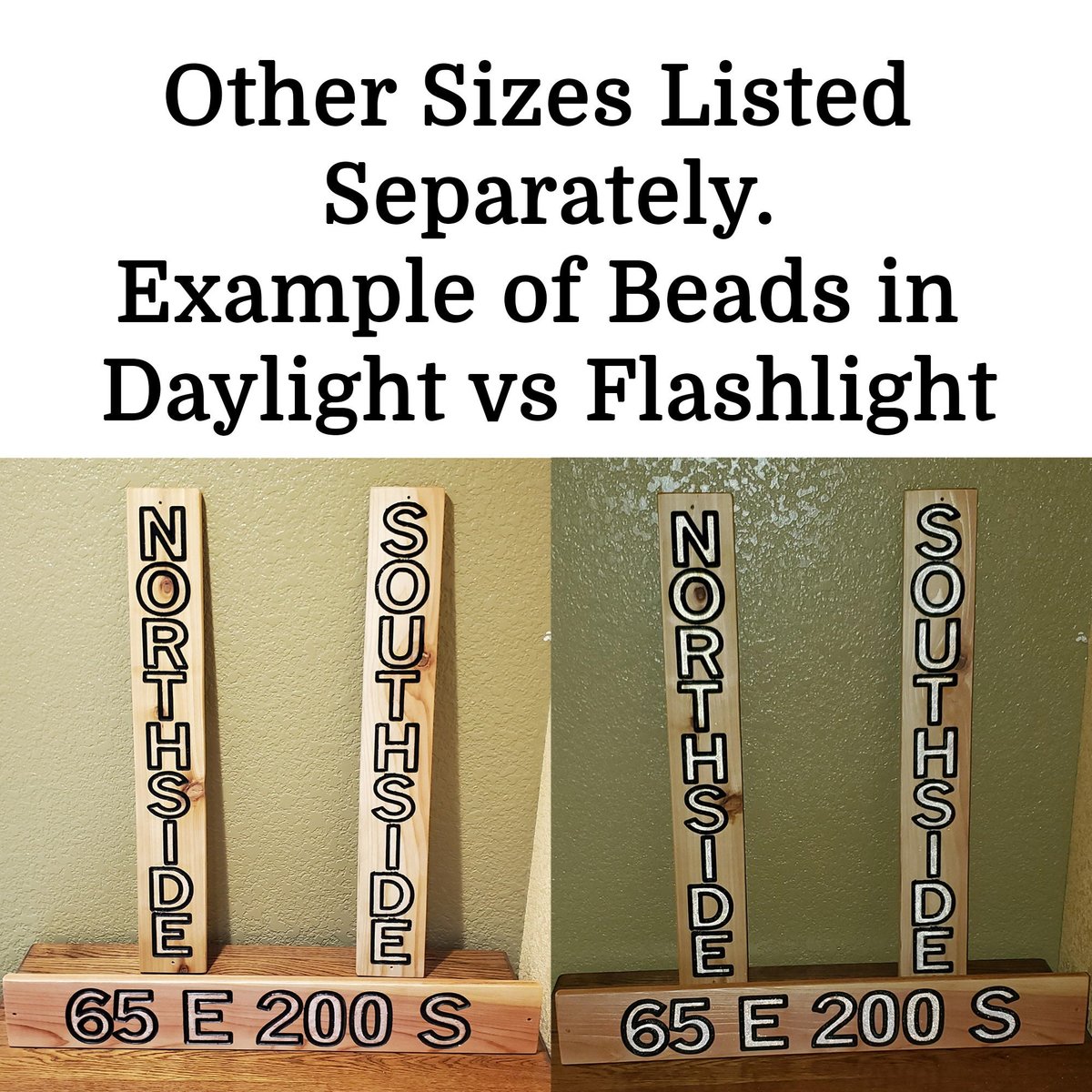 Custom Carved Redwood Address Sign with Optional Reflective Beads